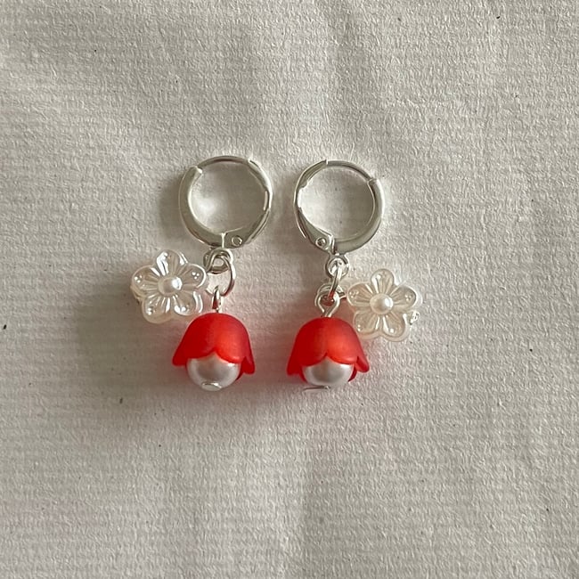 frosted double floral huggie hoop earrings