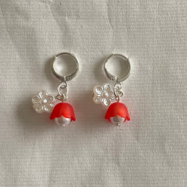 frosted double floral huggie hoop earrings