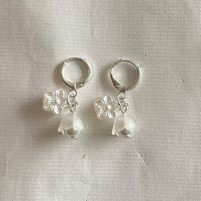 frosted double floral huggie hoop earrings