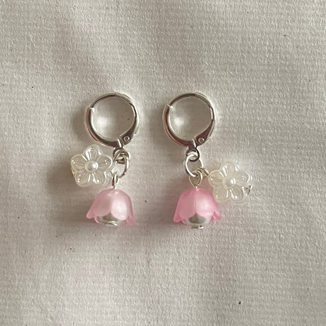 frosted double floral huggie hoop earrings