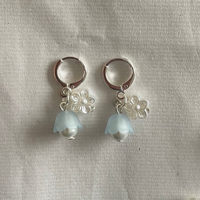 frosted double floral huggie hoop earrings