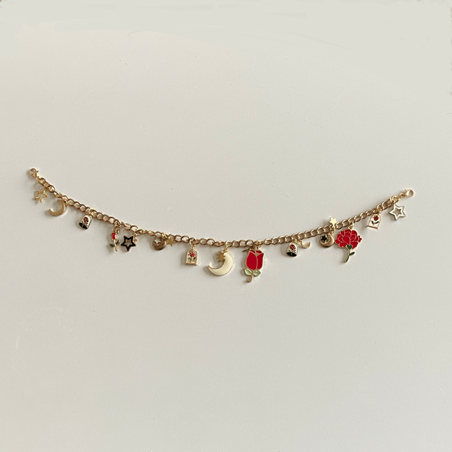 gold charmed red florals chain