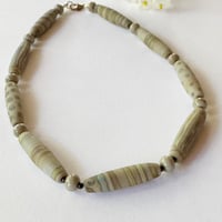 Image 2 of Tapered Tubes Necklace - Sage Green/Raku