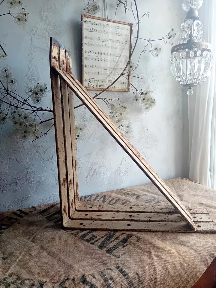 Image of 3 Vintage Industrial Painted Steel Shelf Bracket Supports Original Chippy Paint
