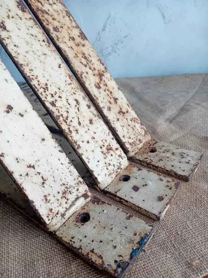 Image of 3 Vintage Industrial Painted Steel Shelf Bracket Supports Original Chippy Paint