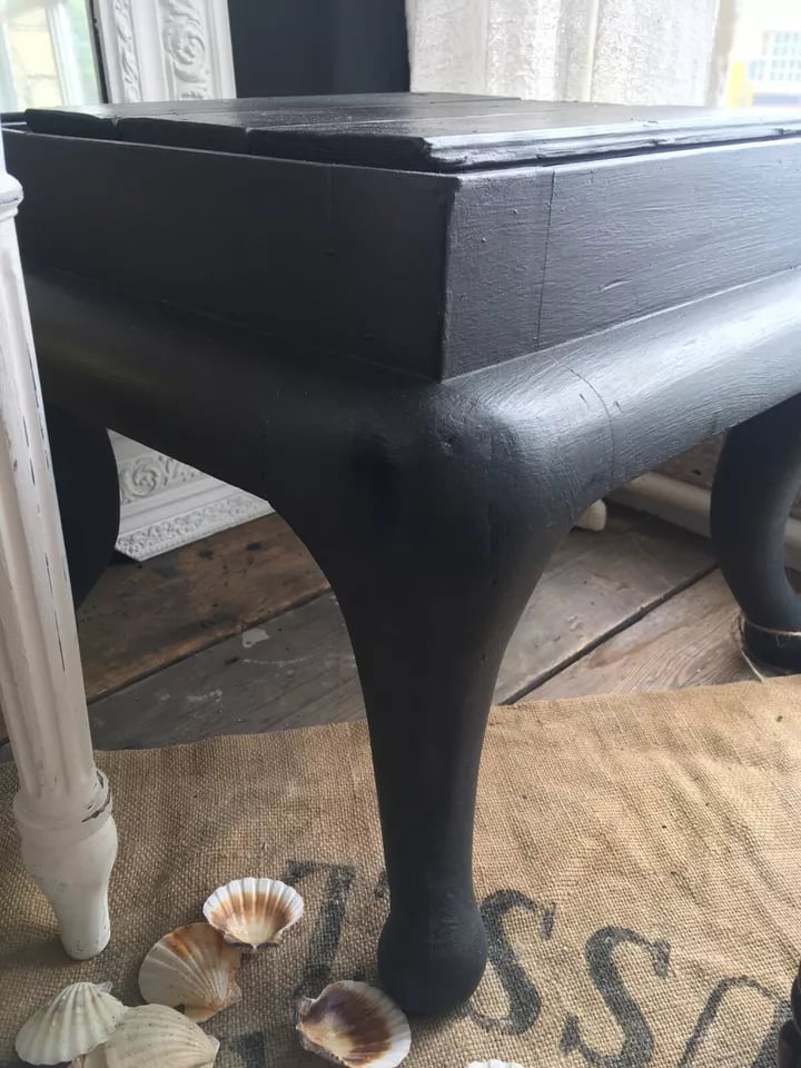 Image of Rustic Vintage Stool Footstool Low Table Painted Dark Grey Rustic Country House