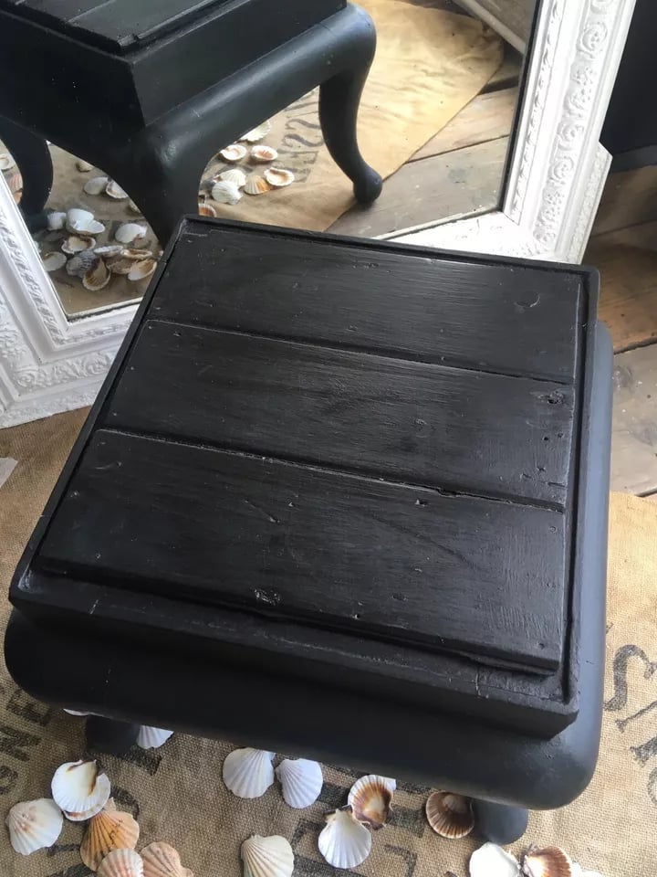 Image of Rustic Vintage Stool Footstool Low Table Painted Dark Grey Rustic Country House