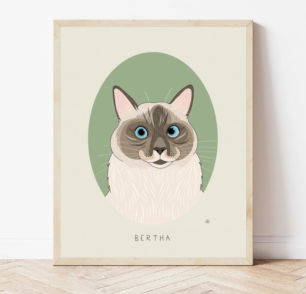 Image of Personalized Cat Portrait Drawing in Oval Frame