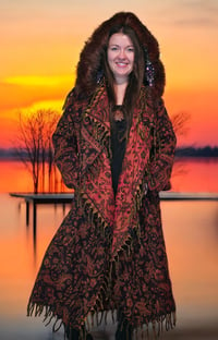 Image 1 of Hooded Fringe Coat - Orange