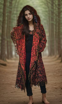 Image 4 of Hooded Fringe Coat - Orange