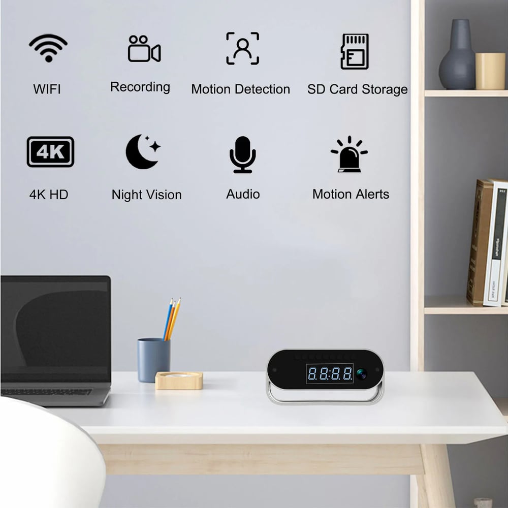 MSL 4K HD Camera Clock - Night Vision, Motion Detection, Remote View, Recording, Battery