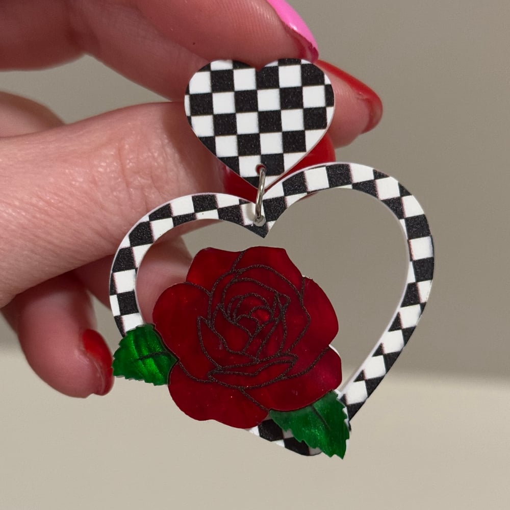 Image of Checkered Rose Dangles (2g-1/2)