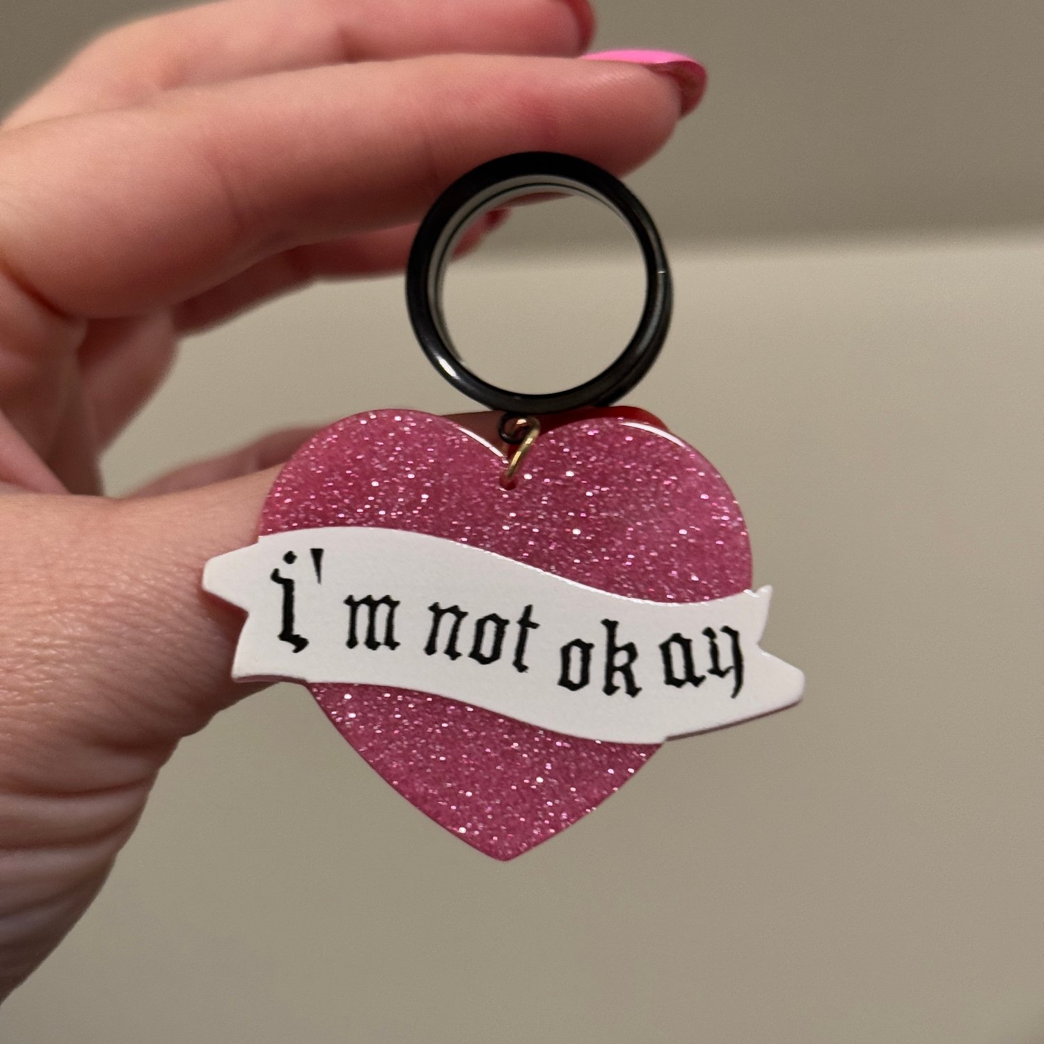 Image of Pink I'm Not Okay Dangles (sizes 4g-2")