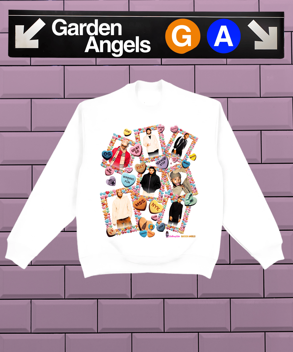 Image of GARDEN ANGELS x NAHIMANOIR "SWEETHEARTS" CREWNECK WHITE