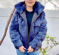 Image 1 of Rabbit Fur Coat with Hood & Pockets