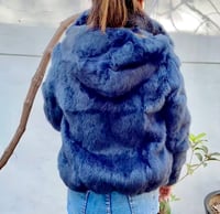 Image 2 of Rabbit Fur Coat with Hood & Pockets