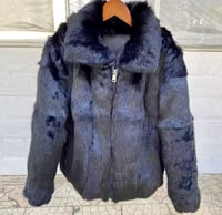 Image 4 of Rabbit Fur Coat with Hood & Pockets
