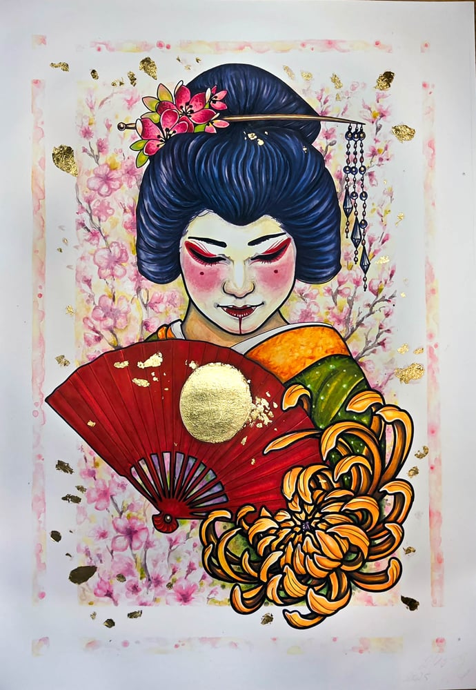 Image of Geisha with Chrysanthemum
