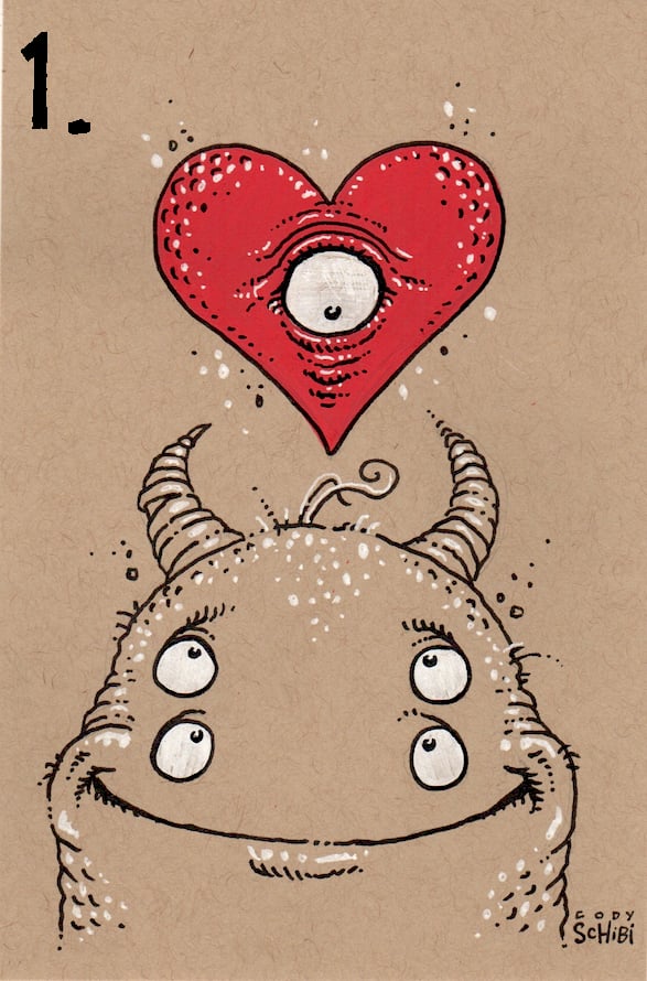 MONSTER LOVE sketches - 4" x 6" original illustrations