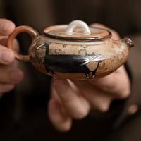 Artisanal Cat Teapot Wood Fired Hand-painted Silver Lid Miniature Tea Pot - Cat Lover Gift 80ml