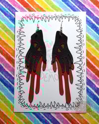 Image 2 of Red Hand Earrings - Large