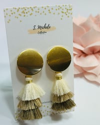 Image 1 of Mini Tiered Tassel Dangle Drop Earrings (Coffee)