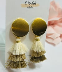 Image 2 of Mini Tiered Tassel Dangle Drop Earrings (Coffee)