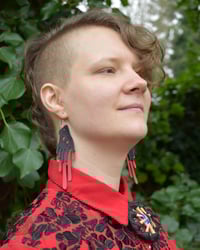 Image 3 of Red Hand Earrings - Large
