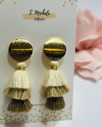 Image 2 of Mini Tiered Tassel Dangle Drop Earrings (Coffee Brown)