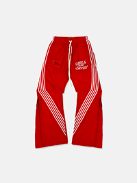 Image 1 of  GIRLS ARE DRUGS® FLARED TRACK PANTS - RED / WHITE