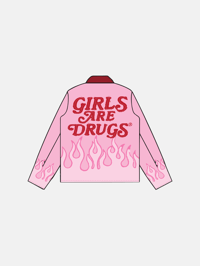 Image 2 of  GIRLS ARE DRUGS® "HALL OF FLAME®" WORK JACKET - PINK / RED