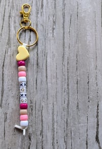 Image 1 of Xoxo pink beaded keychain charm for purse 