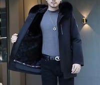 Image 3 of Men's Coat w/ 100% Real Mink Lining & Fox Hood