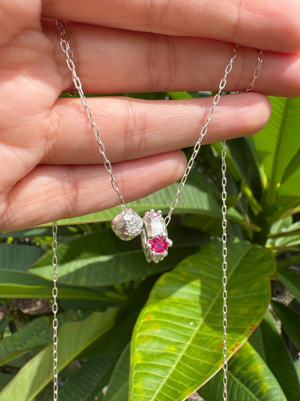 Image of Small Textured Silver Bead with Moissanite