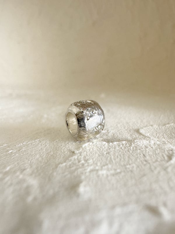 Image of Small Textured Silver Bead with Moissanite