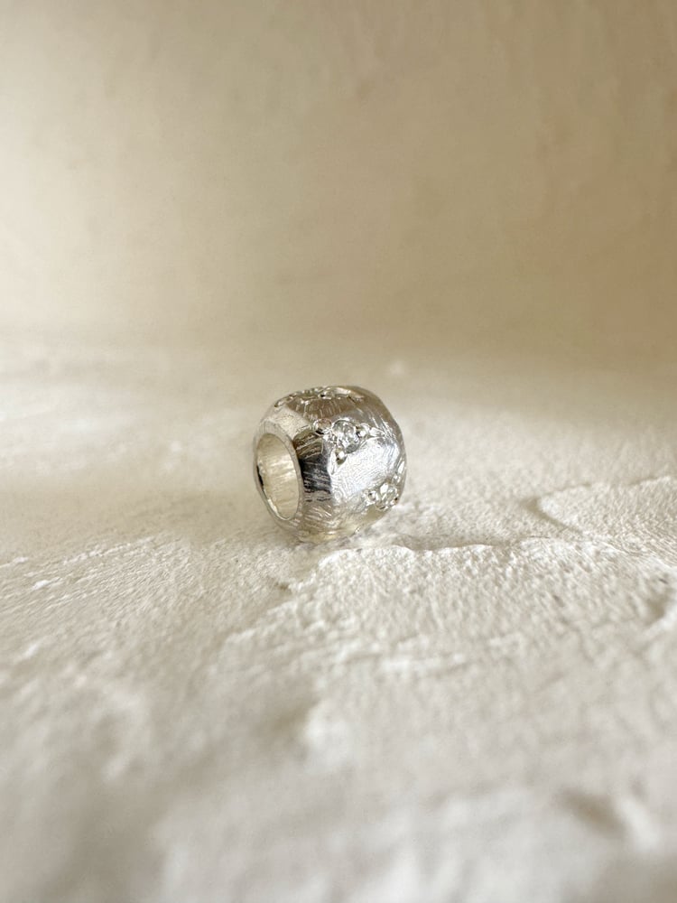 Image of Small Textured Silver Bead with Moissanite
