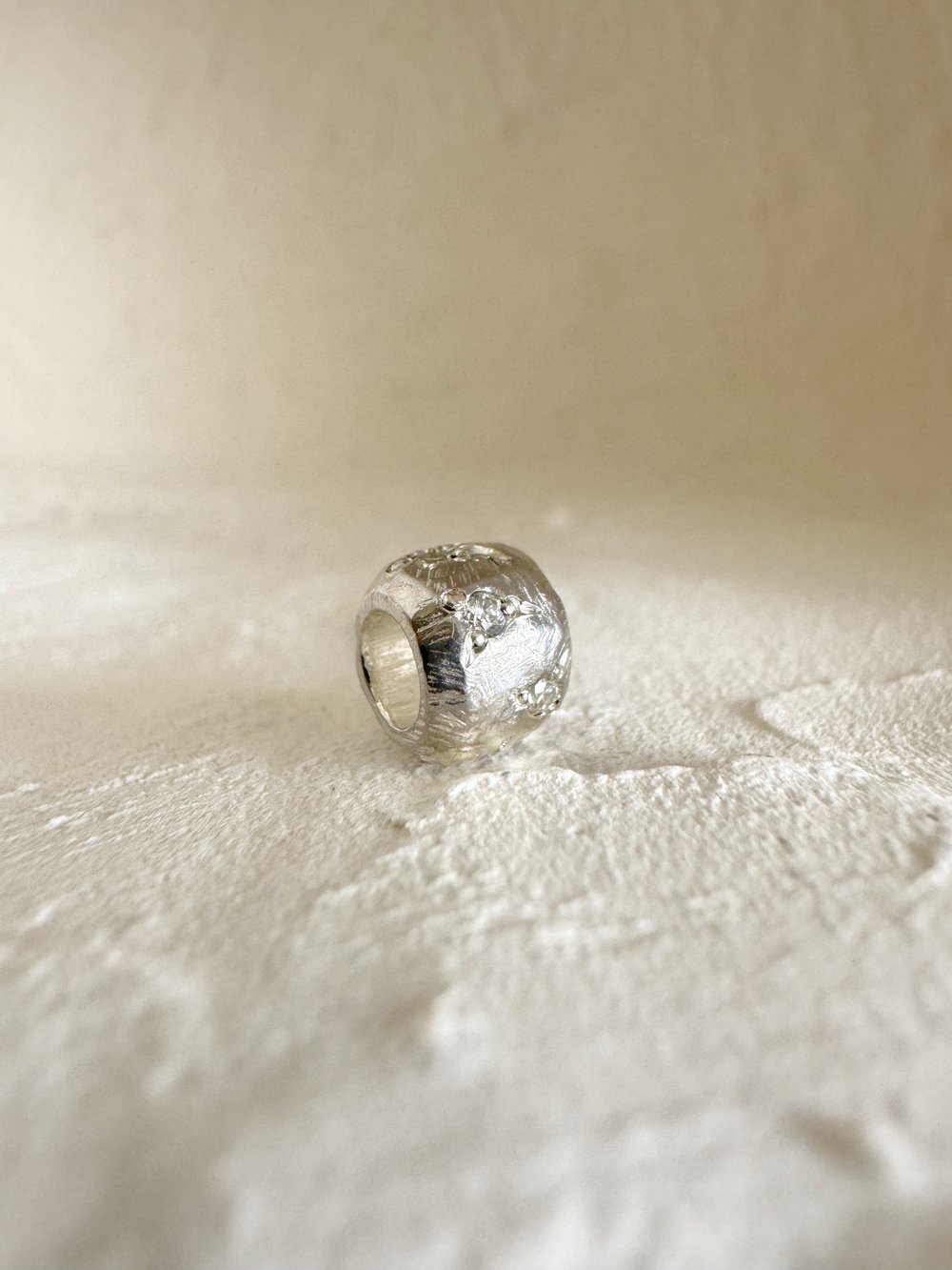 Image of Small Textured Silver Bead with Moissanite