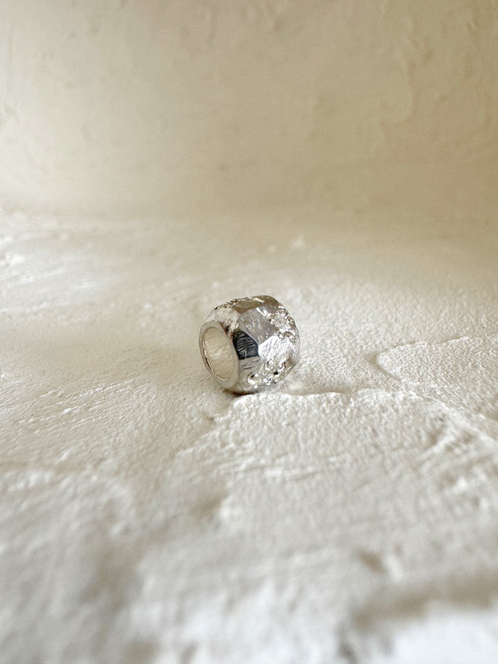 Image of Small Textured Silver Bead with Moissanite