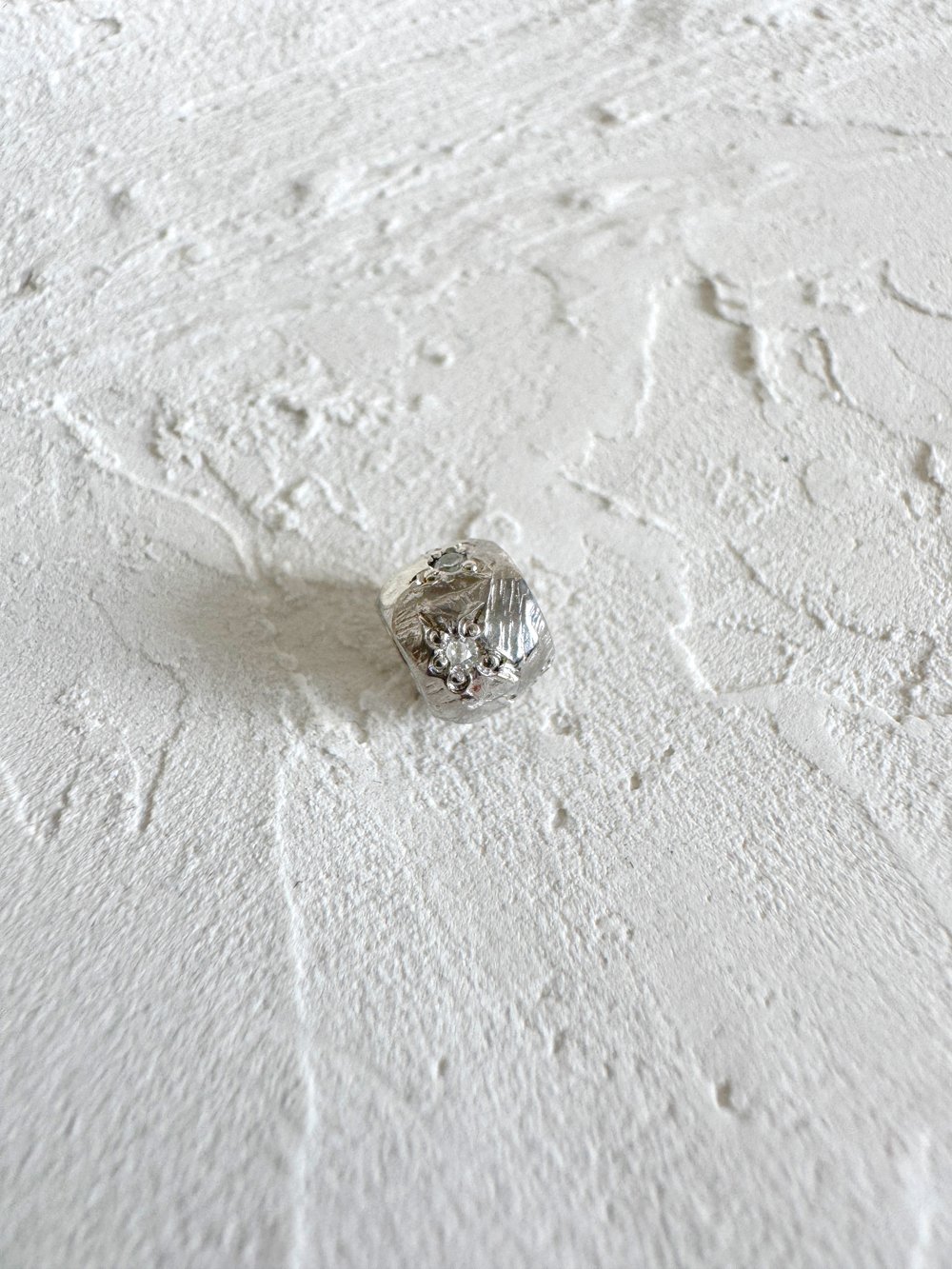 Image of Small Textured Silver Bead with Moissanite