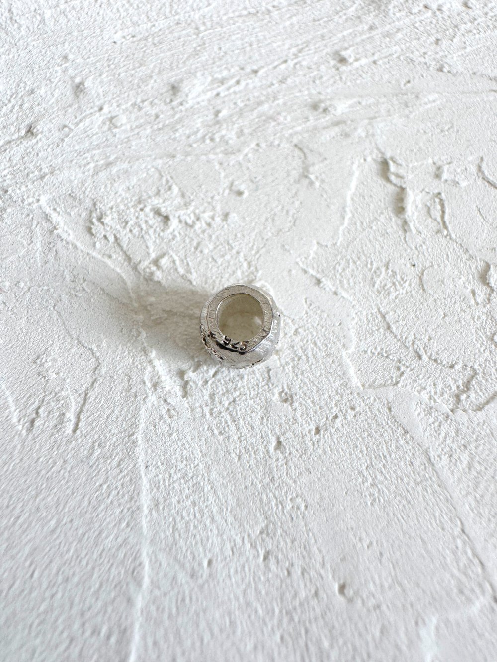 Image of Small Textured Silver Bead with Moissanite