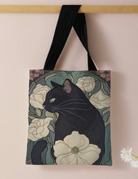 Black Cat Lotus Flower Japanese Ukiyo Style Tote/Shoulder Bag - Shopper Book Bag Cat Lover Gift