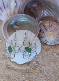 Image 1 of "Signature" Genuine Emerald Green Sea Glass Daisies, Stirling Silver, Open Bezel.