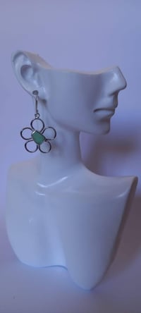 Image 2 of "Signature" Genuine Emerald Green Sea Glass Daisies, Stirling Silver, Open Bezel.