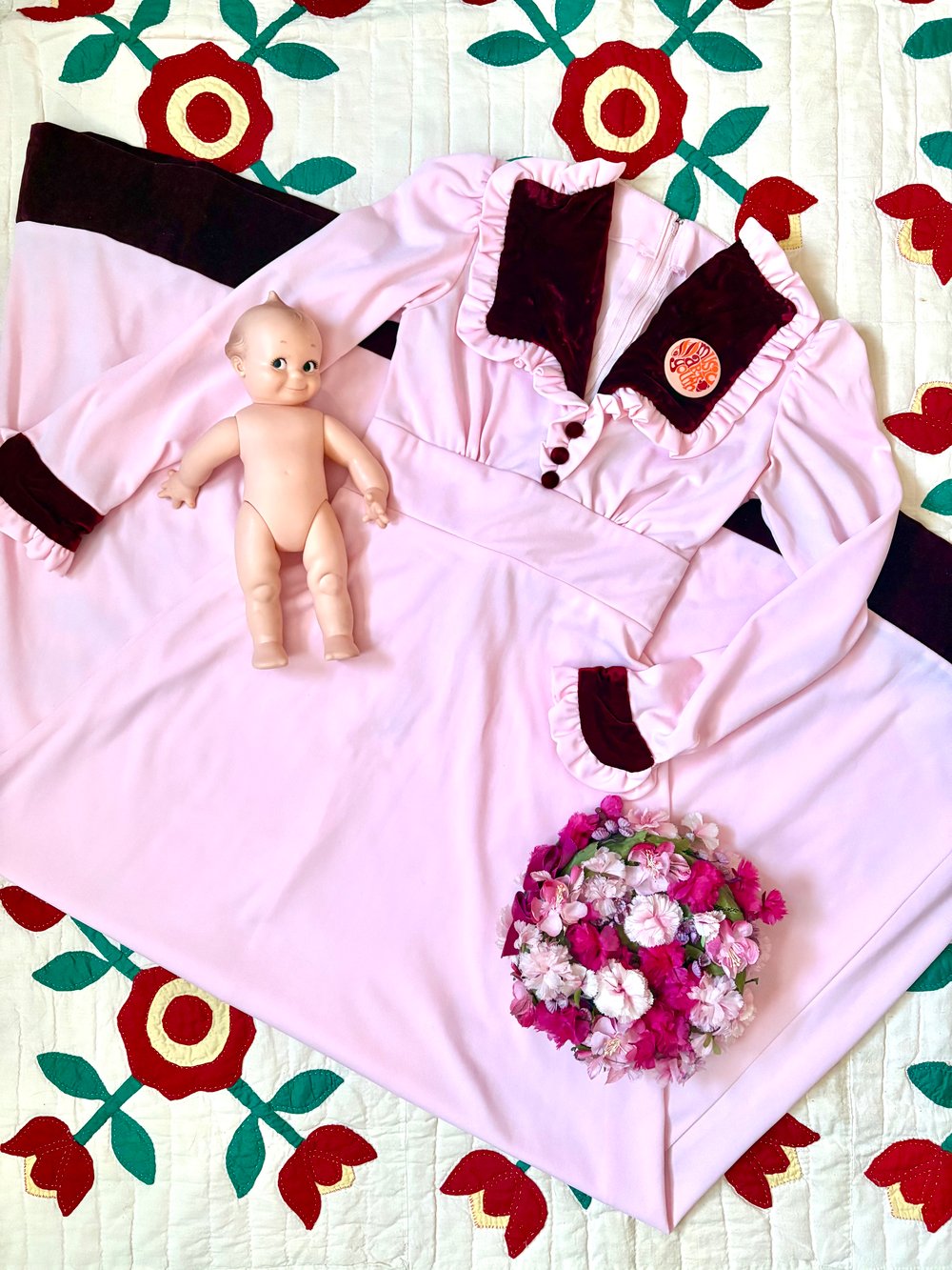 Image of 70's pink poly princess maxi