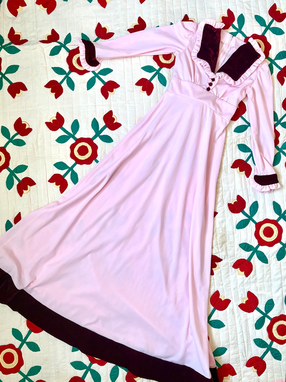 Image of 70's pink poly princess maxi