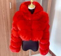 Image 1 of Elegant Short, Hooded Fox Fur Coat