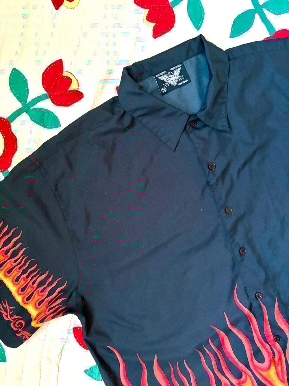 Image of y2k tribal flames button up