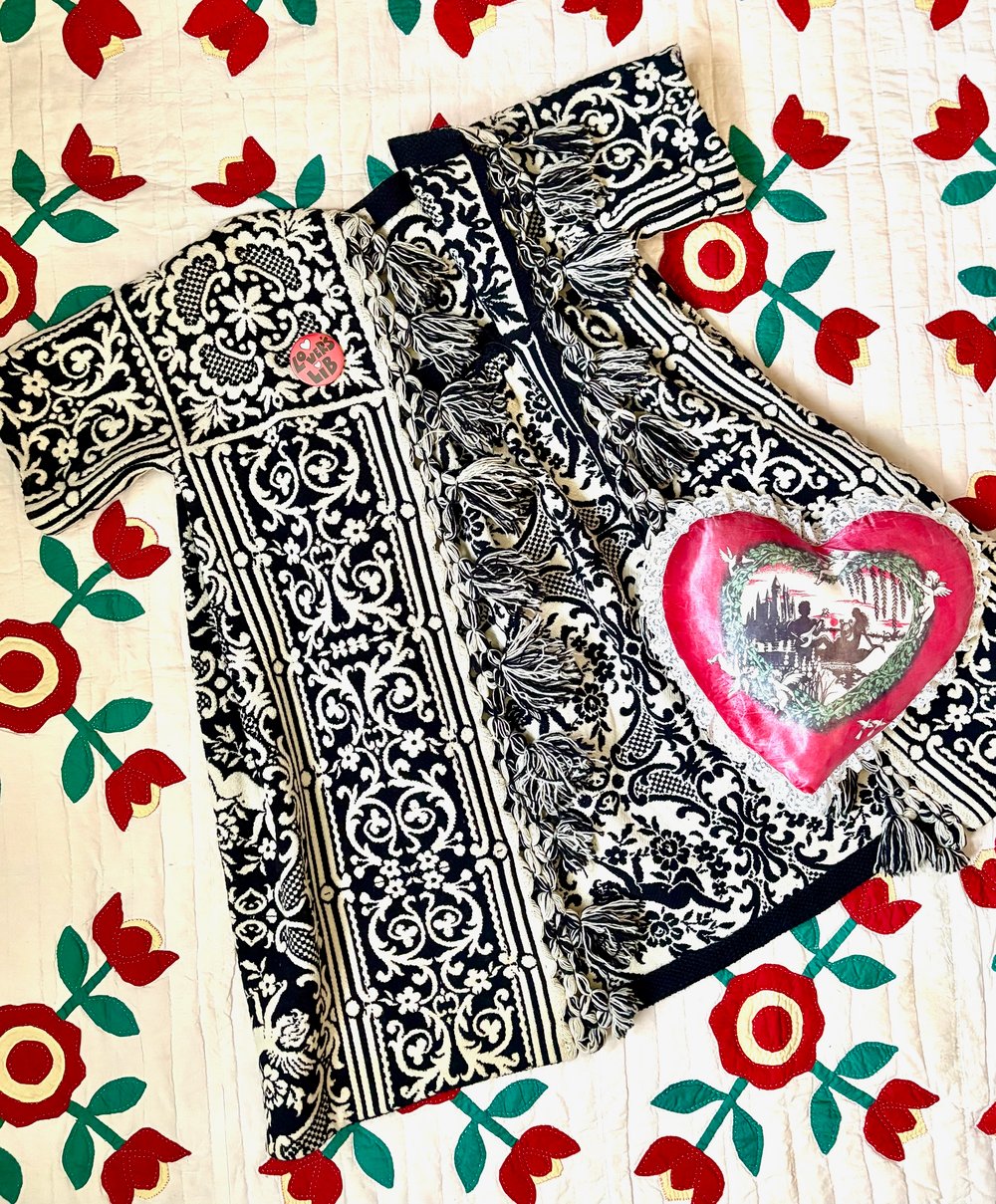 Image of 60's cherub tapestry coat with fringe