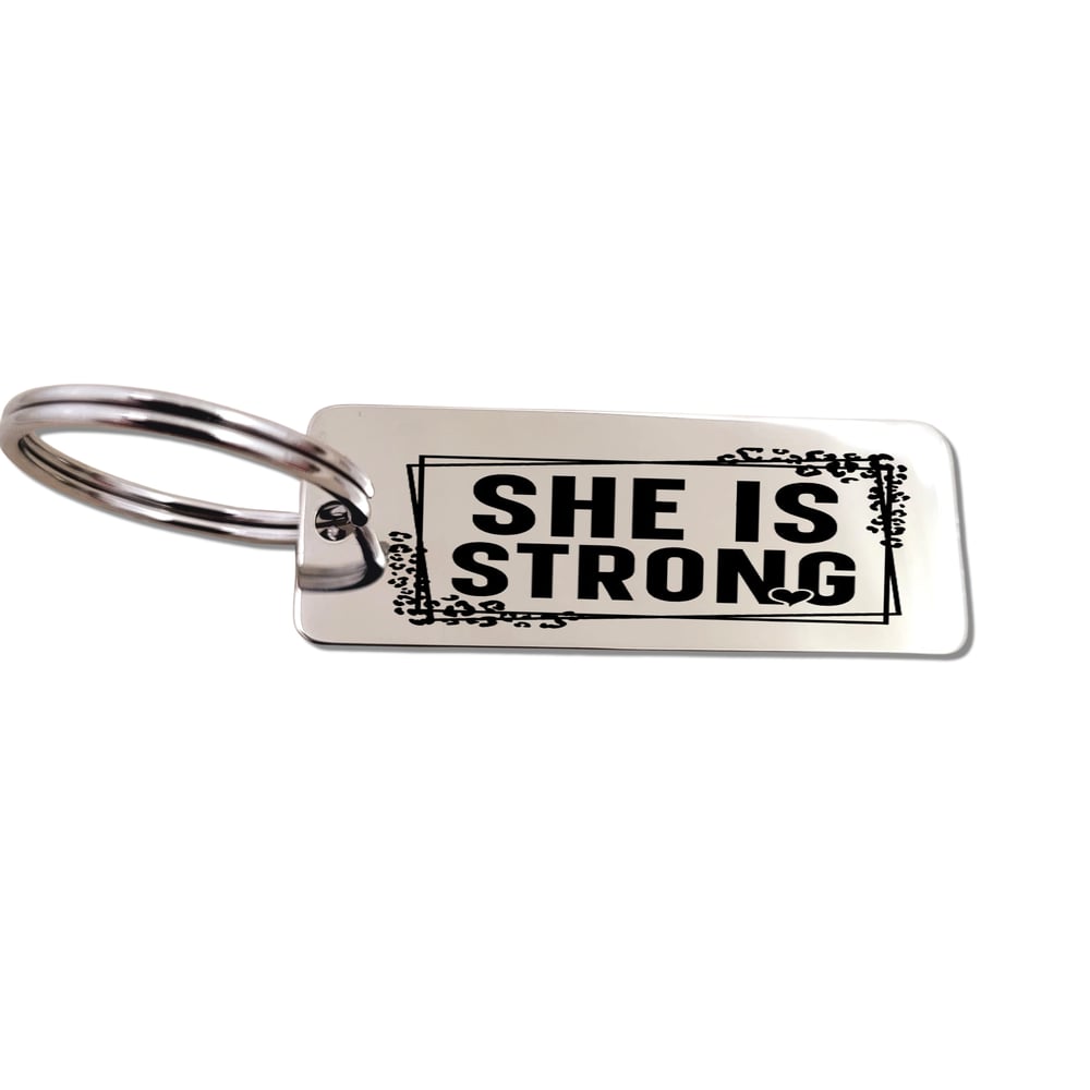 Image of Christian Keychain Inspired by Proverbs 31:25 - "She is Strong"