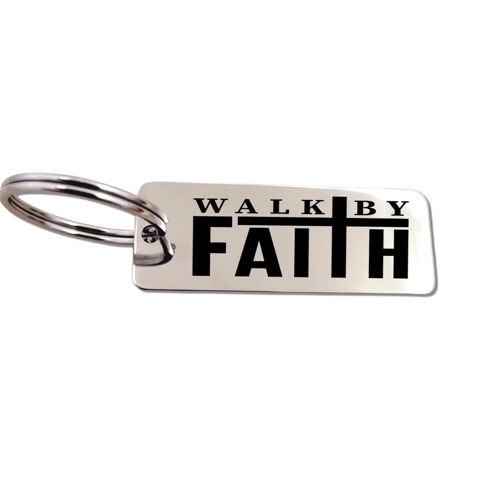 Image of Reminder to Follow God's Path - Walk by Faith Engraved Keychain for Christians.